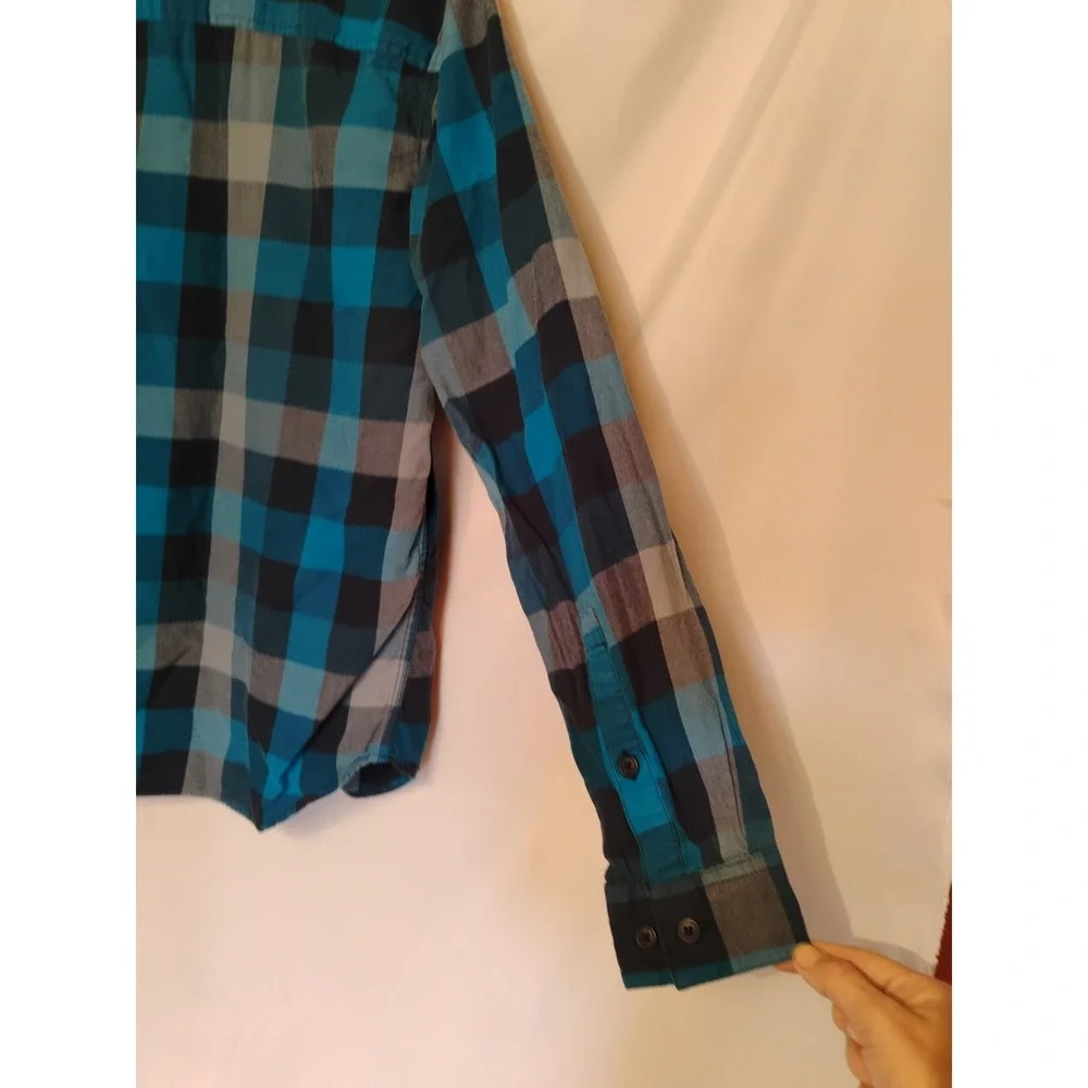 Columbia‎ Mens Medium M Black Blue Checkered Button Down Dress Shirt